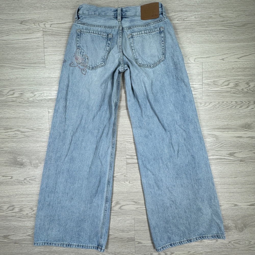 Aeropostale Women Jeans Super Low Rise Ultra Wide Leg Light Wash Floral Sz 28(?) - Picture 2 of 8